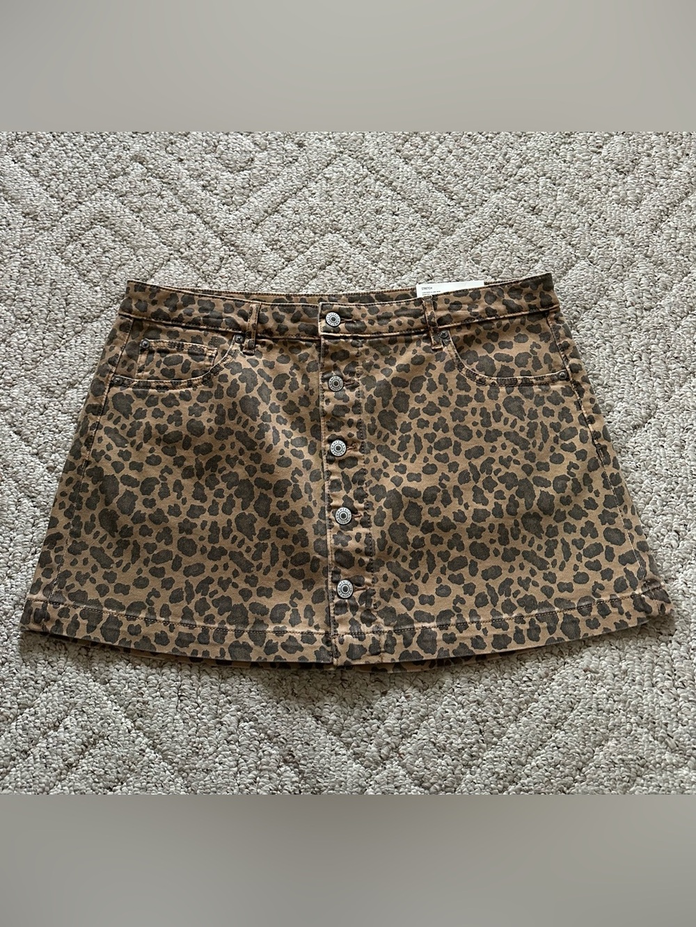 American Eagle Low Rise A Line Mini Stretch Leopard Denim Skirt NWT